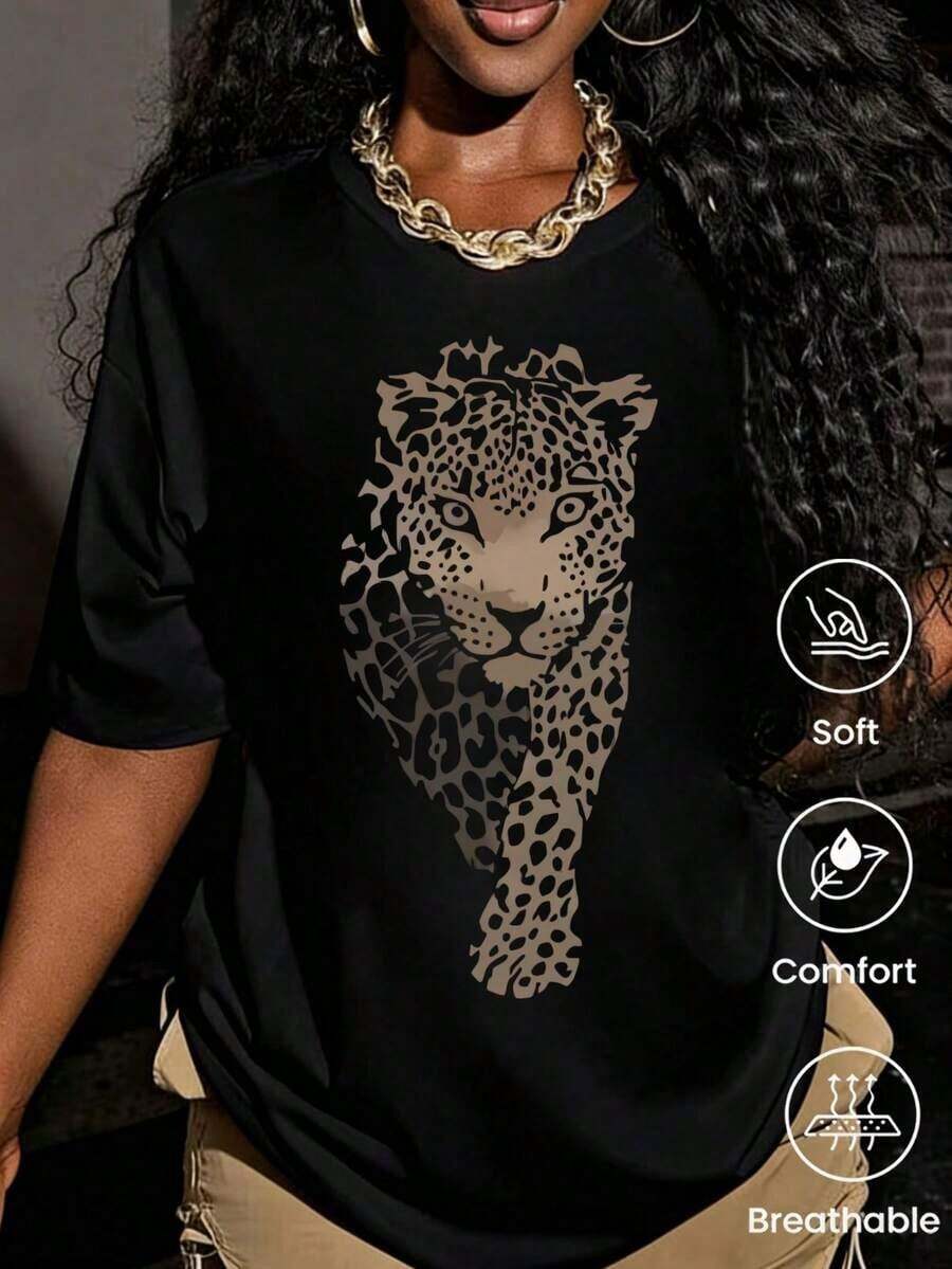 Camiseta de cuello redondo y mangas cortas de ropa fashion, fabricada enéxico, para la temporada primavera-verano 2025.Con estampado de dibujos animados, un modelo de pareja, apta para usar tanto por dentro como por fuera, para oficina y estilo casual, diseñpara hombres y mujeres, en unidad individual.blusas para mujer playeras de mujer blusas casuales para dama - Negro - Ver 1