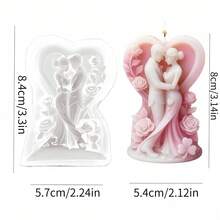 1个甜蜜情侣拥抱硅胶蜡烛模具 - 可重复使用，高品质硅胶，易脱模，适用于肥皂、蜡烛、粘土、水泥、环氧树脂等DIY工艺品 | 浪漫情侣玫瑰心形设计，不对称造型，适合作为情人节礼物、周年纪念礼物、结婚礼物，营造浪漫约会氛围 - 花下相擁模具 - 查看 5