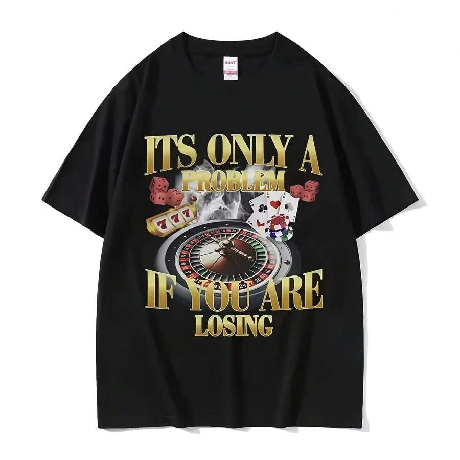 Winners Never Quit Funny Gambling Meme T-Shirt, High Quality Fashionable Vintage T-Shirts For Women, Casual Oversized Cotton T-Shirt - 款式 - 查看 1