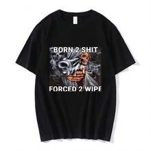 Divertido esqueleto meme 100 algodón camisa de hombre nacido para Mierda forzada para limpiar gráficos manga corta de gran tamaño Casual camiseta Y2k para mujer - forma - Ver 1