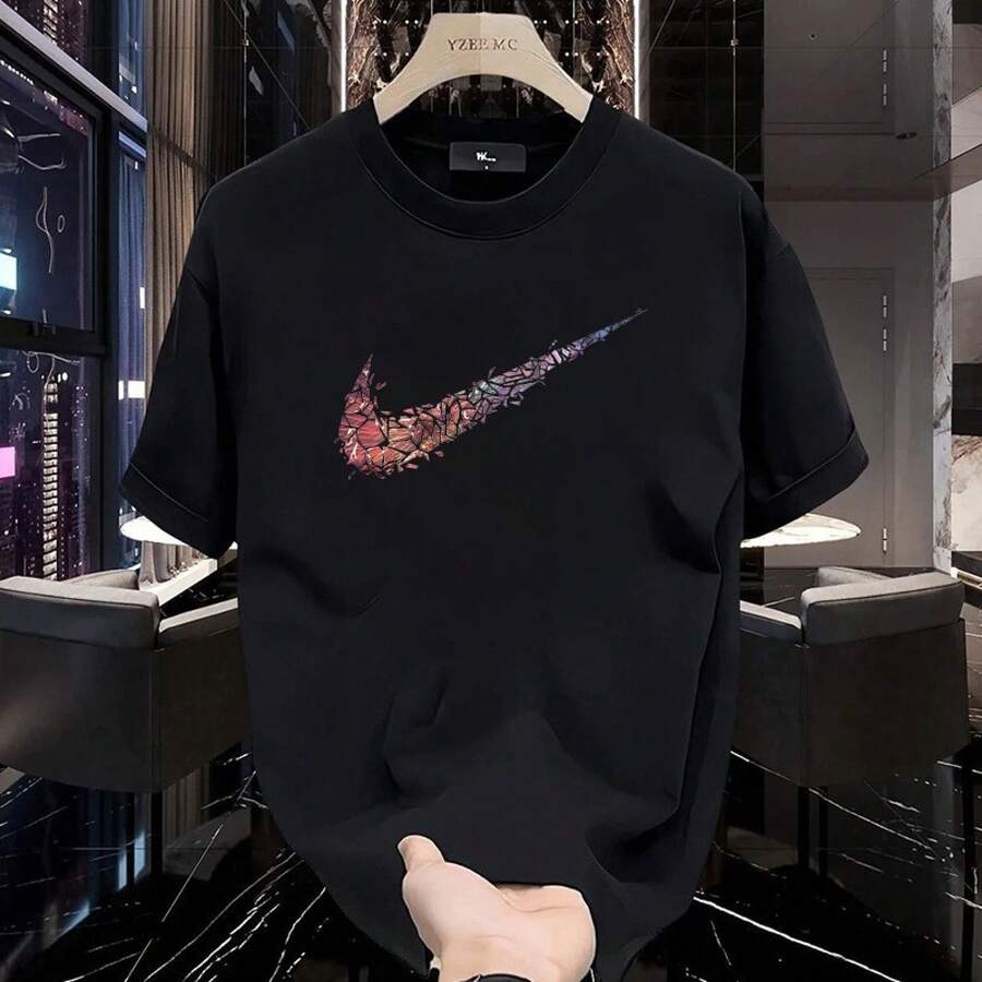 Men's Heavyweight Pure Cotton Short-Sleeve T-Shirt, Summer Fashion 2025, Printed, Loose-Fitting And Versatile, Men's Clothing. AWBS - 6 - 查看 1