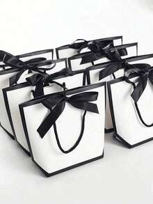 Bow Decor Paper Gift Bag, White Large Capacity Tote Bag, Suitable For Halloween, Thanksgiving, Christmas, New Year, Wedding, Birthday Gift Packaging, Minimalist Solid Color Shopping Bag, Cheapest Item, Jewelry Gift Box For Christmas Party, Summer Wedding, Wedding Season, Outdoor Party, Holiday Party - White - View 1