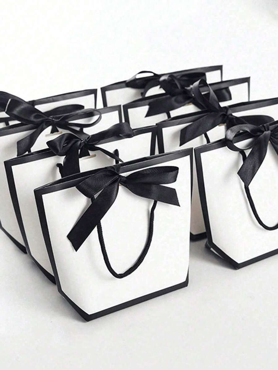 Bow Decor Paper Gift Bag, White Large Capacity Tote Bag, Suitable For Halloween, Thanksgiving, Christmas, New Year, Wedding, Birthday Gift Packaging, Minimalist Solid Color Shopping Bag, Cheapest Item, Jewelry Gift Box For Christmas Party, Summer Wedding, Wedding Season, Outdoor Party, Holiday Party - White - View 1