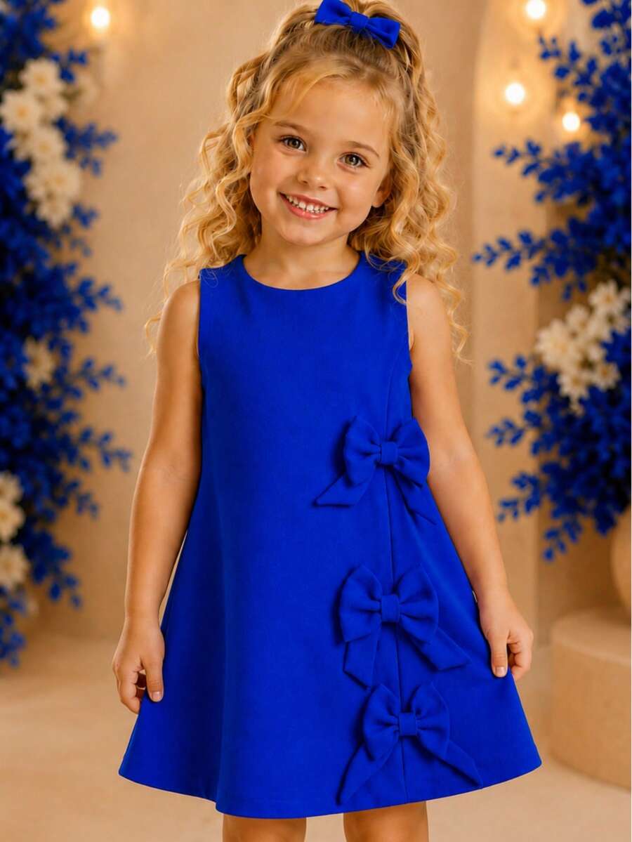 Children's Dress Blogger Elegant Charming Girl Details In Bows On The Sides Fashion Look Light Perfect Comfortable Sophisticated Party Outing Gift Usual Fashion Comfortable Mini Diva Loose  Delicate Versatile Practical Photo Shoot Fashion Skirt Flared - 寶藍色 - 查看 1