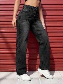Jeans de pierna recta de talle alto - Negro - Ver 3