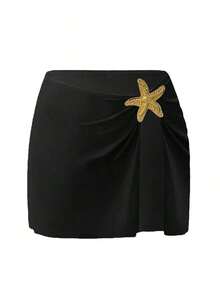 Swim Oasis 1 pieza Traje de baño de una sola pieza casual de vacaciones con decoración de pentágono lindo para mujer - Negro - Ver 4