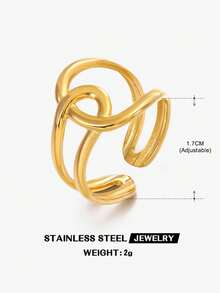 1pc 18K Gold Plated Stainless Steel Geometric Line Open Ring, Suitable For Women's Daily, Party And Gathering Wear - Gold - View 5