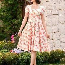 Vintage Elegant Women's Dress Jacquard Sweetheart Neck Casual Holiday Party Dress Summer Dresses For Women Summer Outfits Festival Outfits For Women Festival Dresses Mothers Day Outfit Elegant Dresses For Women Elegant Dresses For Party Elegant Party Dresses For Women Wedding Guest Dress For Women Graduation Dress Women Prom Dress Vacation Outfits Women Holiday Dresses Country Concert Outfit Country Dress For Women Blue Dress Retro Dress Vintage Dress Tea Party Dress For Elegant Women - Azul - Ver 5