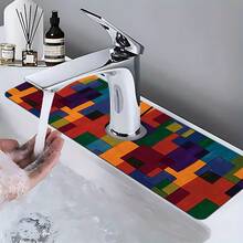 1pc Bohemian Pattern Printed Faucet Mat, Durable Polyester, Quick Drying, Easy To Clean, Suitable For Kitchen And Bathroom, Easy To Install, Daily Decor, Gift, Bathroom Mat, Durable Faucet Mat, Faucet Accessory - Multicolor - View 3