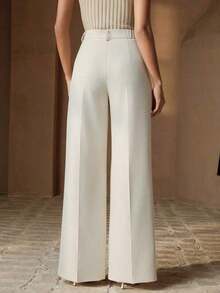 Pantalones elegantes y modernos de mujer con pliegues, cristales y adornos de perlas artificiales - Beis - Ver 2