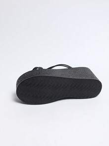 Giày sandal đế xuồng đính ngọc trai thắt nơ cho nữ, giày đế xuồng chống thấm nước, giày đi biển thường ngày, phù hợp để phối với trang phục mùa hè. - màu đen - Xem 10