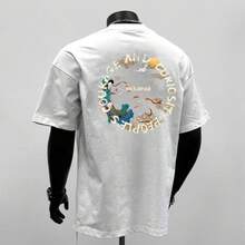 Camiseta de algodón puro de alta calidad, estilo chino moderno, con estampado único, para hombre, de verano, cuello redondo, corte holgado y versátil, de manga corta. LWPQ - 250 g de algodón puro - blanco - Ver 6