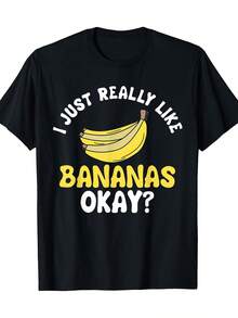 Funny Men's T-Shirt: "I REALLY LIKE PLANTANES, DUE?" Graphic T-Shirt - Black With Yellow And White Print, Lightweight And Breathable Fabric, Casual Short Sleeve Crew Neck T-Shirt For All Seasons, Banana Gifts, Quirky Fashion, Funny Design, Easy Care Clothing - 黑色 - 查看 6