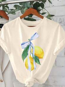 [National Shipping]  Camiseta Casual de Talla Grande con Estampado del Slogan "Liqueur D'Amalfi" de Limón Italiano tops de mujer camisetas - Estilo - Ver 3