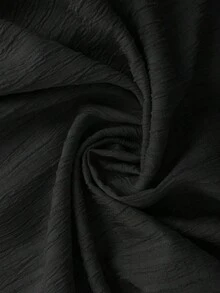 Conjunto de dos piezas de mujer en tela tejida color caqui: Top corto casual con cuello y pantalones cortos con mangas a la muñeca y detalles de bolsillo, para vacaciones - Negro - Ver 4