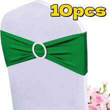 10pcs Elastic Chair Bows Ties With Round Buckle Sliders, Decorative Chair Back Ribbons For Wedding Party - Multicolor - View 12