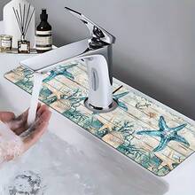 1 pieza Felpudo de grifo con diseño de estrella de mar, de poliéster duradero, de secado rápido y fácil de limpiar, adecuado para cocina y baño, fácil instalación, decoración diaria, regalo, felpudo de baño, felpudo de grifo duradero, accesorio de grifo - Multicolor - Ver 3
