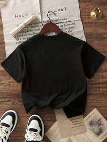 Camiseta de manga corta con cuello redondo y estampado de eslogan simple para mujer, estilo casual de verano, holgada, ideal para uso diario y vacaciones.Camiseta de mujer.Negro (Precio especial bajo para el Viernes Santo y la Pascua) - Negro - Ver 4