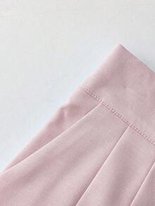 Nuevos shorts casuales, elegantes y cómodos para mujer, con cintura elástica, de línea A, con cierre frontal de cremallera y tejido plisado - Rosa - Ver 5