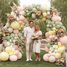 104 Stücke Set mit rosa, grünen und gelben Ballonbögen; salbeigrüne, rosa, gelbe und weiß-sandfarbe Ballonkränze; beige und cremefarbene Ballons; geeignet für Babypartys, Geburtstagsfeiern, Hochzeiten, Junggesellenabschiede und Frühlings-Fairy-Tee-Party Dekorationen. - Übersicht 2