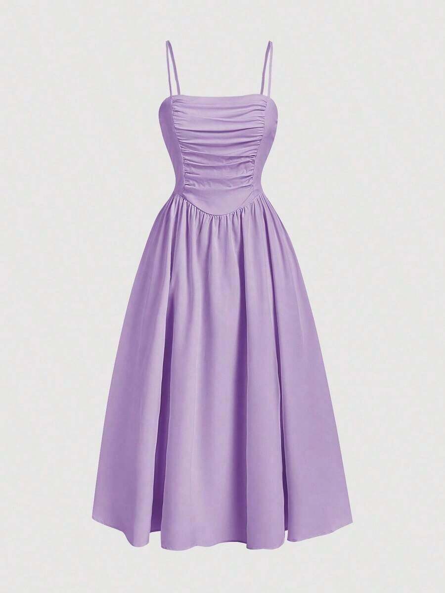 Vestido midi plisado elegante con estampado floral para mujer - Morado - Ver 1