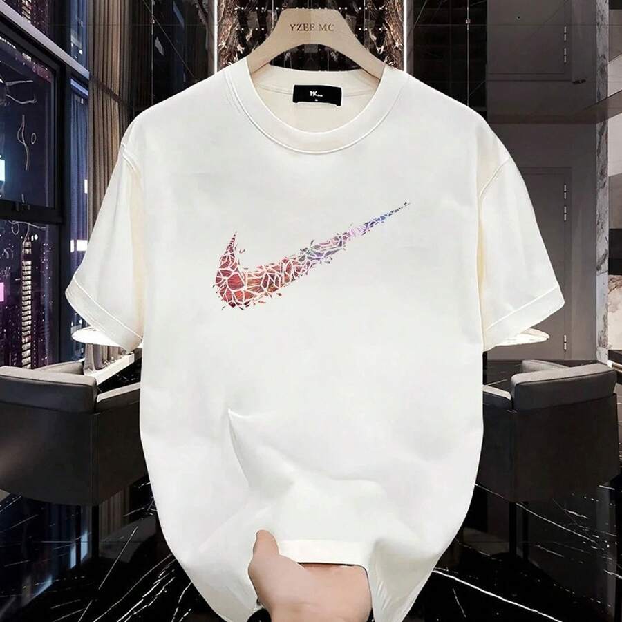 Men's Heavyweight Pure Cotton Short Sleeve T-Shirt, Summer 2025 Fashion, Printed, Loose Fit, Versatile, Men's Clothing. AWBS - 5 - 查看 1