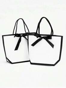 Bow Decor Paper Gift Bag, White Large Capacity Tote Bag, Suitable For Halloween, Thanksgiving, Christmas, New Year, Wedding, Birthday Gift Packaging, Minimalist Solid Color Shopping Bag, Cheapest Item, Jewelry Gift Box For Christmas Party, Summer Wedding, Wedding Season, Outdoor Party, Holiday Party - White - View 7