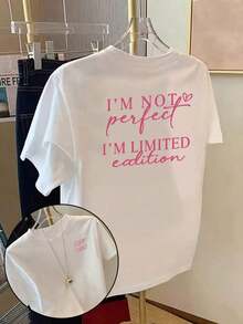 Fashionable Loose-Fitting Women's T-Shirt, Featuring A Bold "Limited Edition" Quote Design, Breathable And Comfortable Short-Sleeved Top, Soft Cotton Crew Neck T-Shirt, Ideal For Casual Outings And Minimalist Fashion Looks. - 白色 6 - 查看 10