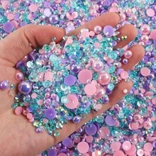 2580pcs 3-10mm Mixed Color Resin Pearl & Rhinestone, Suitable For Phone Case, Makeup Mirror, Cup, Shoes, Clothing Decoration, DIY Jewelry Making Materials, Holiday Gifts - Multicolor - View 8