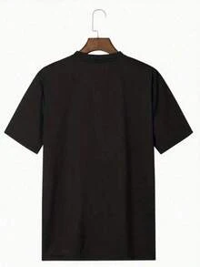 Camiseta de manga corta para hombre Graphic Rose Size Plus, 220g, 1 pieza, estilo casual, 100% algodón, ropa urbana, camiseta con estampado digital de doble cara, estampado floral estético. - Negro - Ver 2