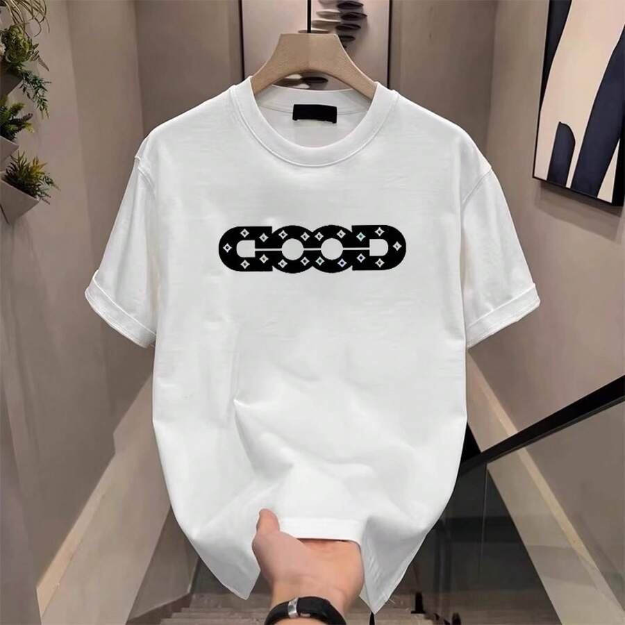 Camiseta casual de manga corta para hombre, de algodón puro, con estampado de letras, corte holgado, talla grande, estilo americano, ideal para parejas, producto nuevo. HJFE - 250 g de algodón puro - blanco - Ver 1