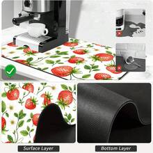 1pc Dish Drying Mat, Coffee Machine Pad, Strawberry & Leaf Floral Pattern, Vibrant Red & Green Color, Suitable For Dining Table & Cafe, Absorbent & Anti-Moisture, Multi-Purpose Drainage Mat, Home Gift, Desktop Decor - XYLSD-368 - View 10