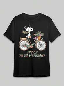 Classic Beagle Print T-Shirt, 180g, Short Sleeve Crew Neck Jumping Gift T-Shirt - Black - View 6
