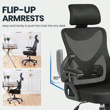 Ergonomic Computer Desk Chair High Back With Flip-Up Armrest Lumbar Support Black Home Office Study Chair - Black - View 5