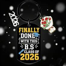 1pc Black Military Tag Graduation Keychain, 2026 CLASS OF Inspirational Pendant, Tulip Accessory Gift - Black - View 4