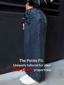 PETITE Jeans rectos de pierna suelta y lavados para mujer - Azul lavado oscuro 3 - Ver 7