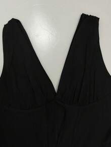 Vestido largo primavera plisado con hombros al descubierto estampado elegante y favorecedor estilo europeo - Negro - Ver 8