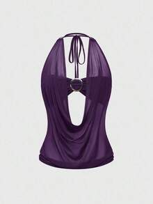Hippie Camiseta sin espalda con cuello en V profundo, estilo vintage y holgado, para mujer (incluye forro de top tubo) - Morado - Ver 5