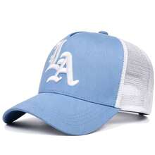 1pc Hat LA Letter Embroidered Mesh Trucker Cap, Two-Tone Curved Brim Streetwear Baseball Hat - A - View 10
