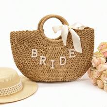 1 chiếc túi tote dệt chữ đính đá tùy chỉnh dành cho nữ, thích hợp cho kỳ nghỉ biển, quà tặng cho tiệc cưới, quà tặng tuần trăng mật, túi xách nữ, đa năng, tiện dụng, dung tích lớn, thiết thực. - Nhiều màu - Xem 7
