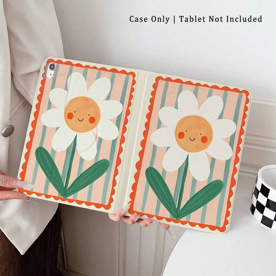 1pc Smiling Daisy Print 360° Rotatable Protective Tablet Case ,Multi-Angle Magnetic Stand Cover With Auto Sleep/Wake Function, Compatible With IPad PRO/AIR, Compatible With SAMSUNG,Compatible With XIAOMI Pad 5/6/7,Compatible With Huawei Matepad - Multicolor - View 1