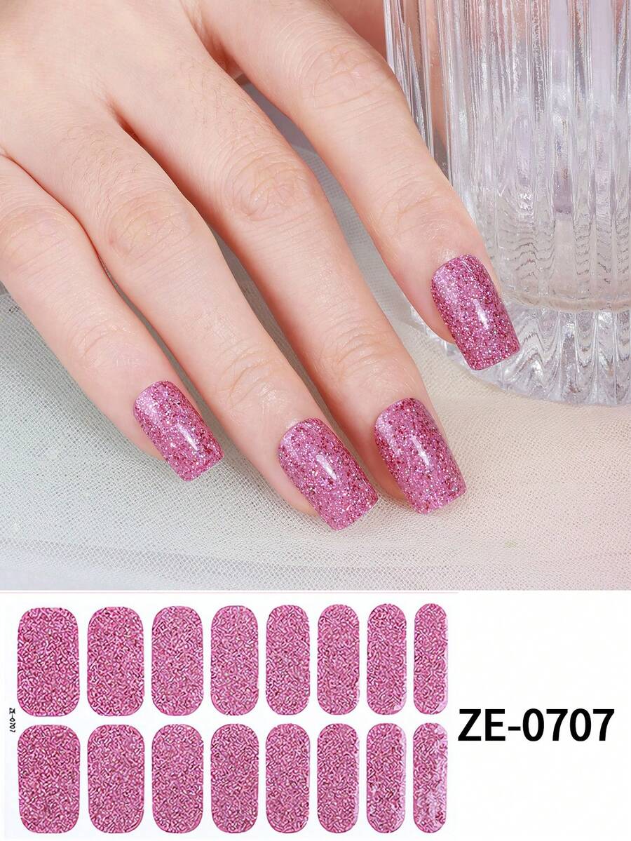 Pegatina de uñas de gel sin hornear de color rosa coral, película de aceite para uñas impermeable, pegatina de unicolor verde cebolla en polvo, pegatina de degradado de salto de color completo