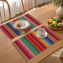 1 pieza Mantel individual de lino, tapete para desayuno, posavasos de café, base para tazón, accesorio de cocina, fácil de limpiar, mantel para comedor, apto para hogar, restaurante, decoración de comedor, regalo de vacaciones, regalo para amigos, juego de múltiples piezas - Multicolor - Ver 3