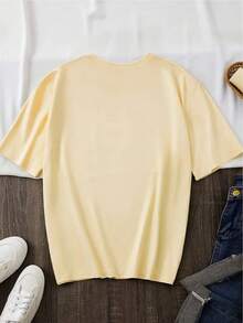Women's Cotton T-Shirts With Round Neck, Casual, Vintage, Rock, Western, Cowboy Style, With Girl Silhouette Print, Short Sleeve, Fashionable, Fitted Summer Style, Economical And Affordable Women's T-Shirt, Simple T-Shirt For Everyday Use. - 杏色 - 查看 3