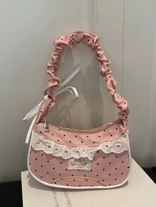 1 pieza Bolso de hombro casual de nailon rosa con estampado floral y cierre de cremallera, versátil para uso diario de mujeres - Rosa 2 - Ver 7