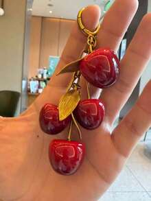 1pc New Retro Cherry Key Chain, Versatile Bag Accessory Pendant, Resin Fruit Keychain Bag Charm - Red - View 3