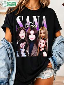 Vintage Sana Twice T-Shirt, Limited Edition, 90s Retro # Unisex T-Shirt, Size 39 - Black - View 1