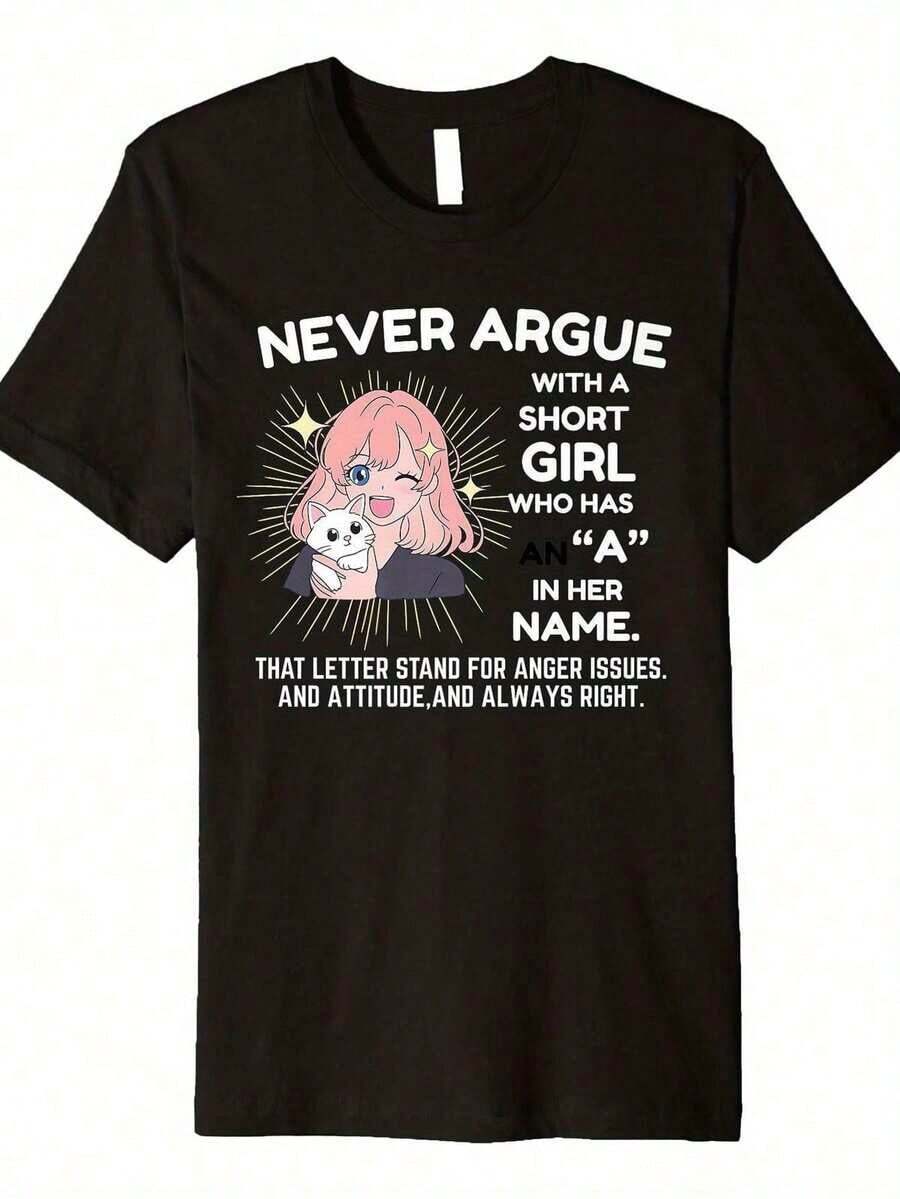 Camiseta de manga corta para mujer, primavera-verano 2026 – Diseño de cuello redondo con corte holgado y estampado de dibujos animados. Hecho de tela suave y ligera con un excelente efecto de caída. Perfecto como regalo para el Día de la Madre. - Negro - Ver 1