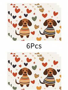 1 pieza Mantel individual de lino con estampado de perro, tapete para desayuno, posavasos de café, base para tazón, accesorio de cocina, fácil de limpiar, apto para el hogar, restaurante, decoración del comedor, regalo festivo, regalo para amigos, juego de múltiples piezas - Multicolor - Ver 12