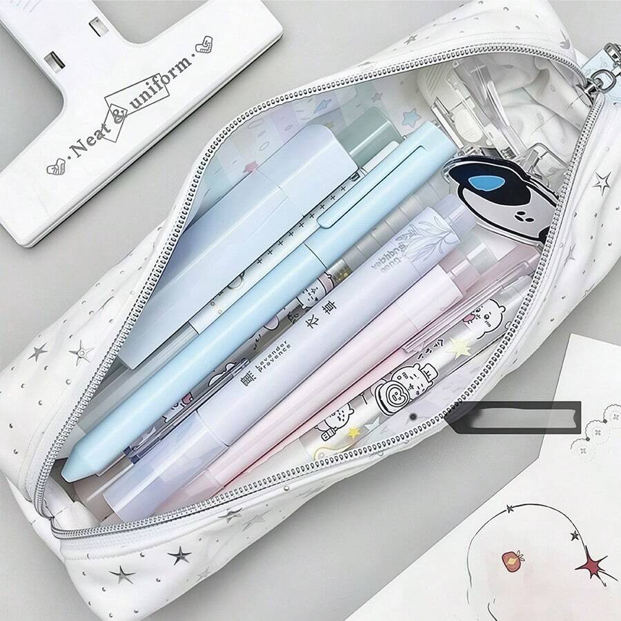 1个星点图案简约可爱铅笔盒，学生文具星空高性价比拉链学生收纳袋 - 筆袋 - 查看 1
